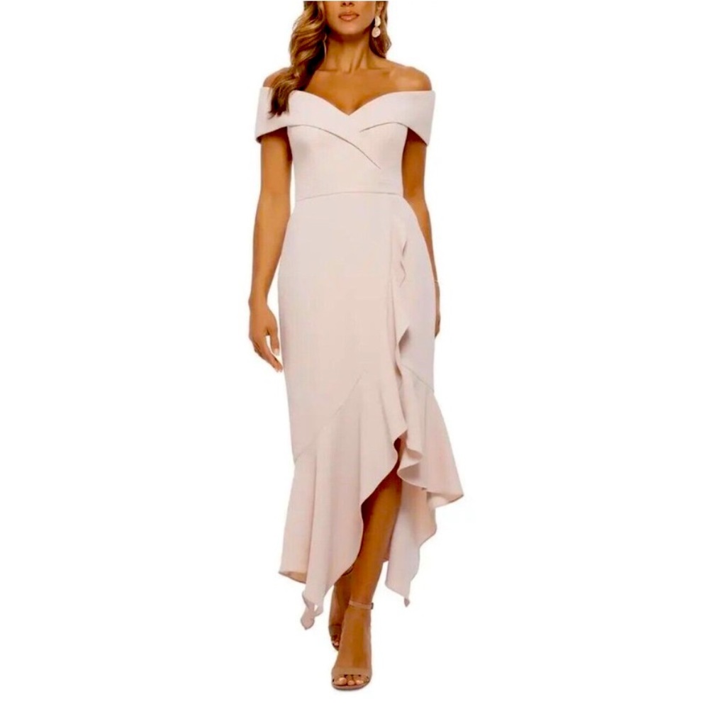 XSCAPE Off the Shoulder Handkerchief Hem Cocktail Dress, size 16, MRSP $258